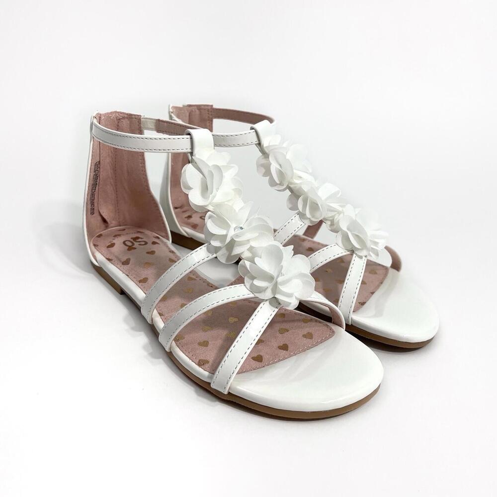 So Girl’s Size 4 Patent White Kenziee Flower Detail Gladiator Sandals Kids Shoes
